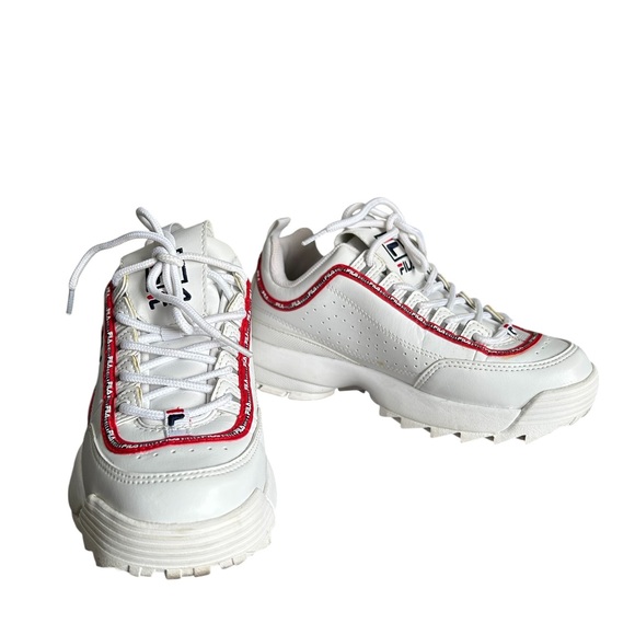 Fila White Red Navy Chunky Lace-Up Sneakers - Size 5 - Picture 2 of 11